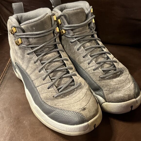 NIKE Air Jordan 12 Retro Sneakers Dark Grey Triple Grey Gold Size 7Y Youth Size - Picture 1 of 9